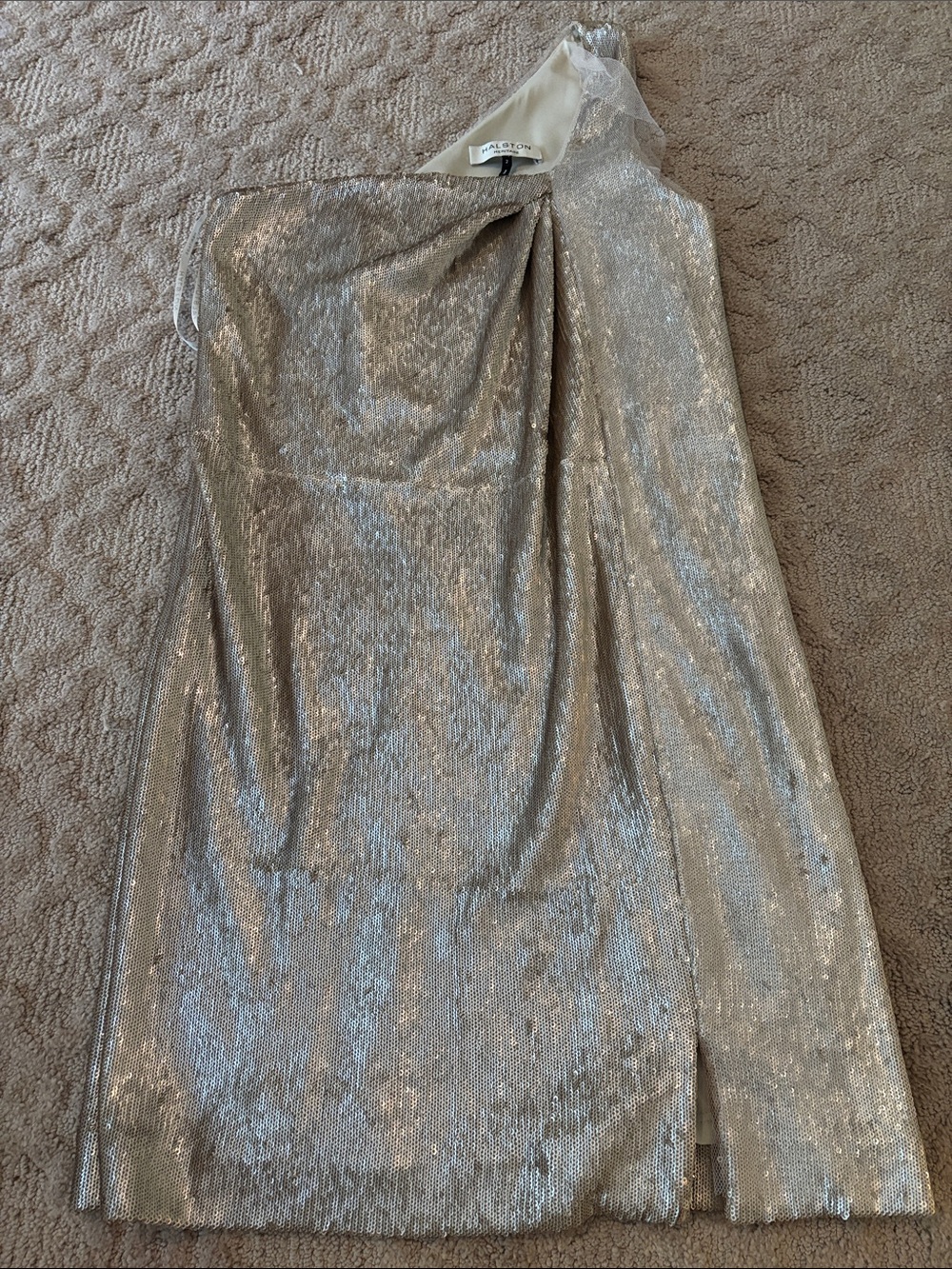 Halston Heritage Silver Sequin One-Shoulder Midi Skirt